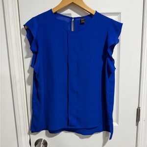 Elegant Blue Flutter Sleeve Blouse